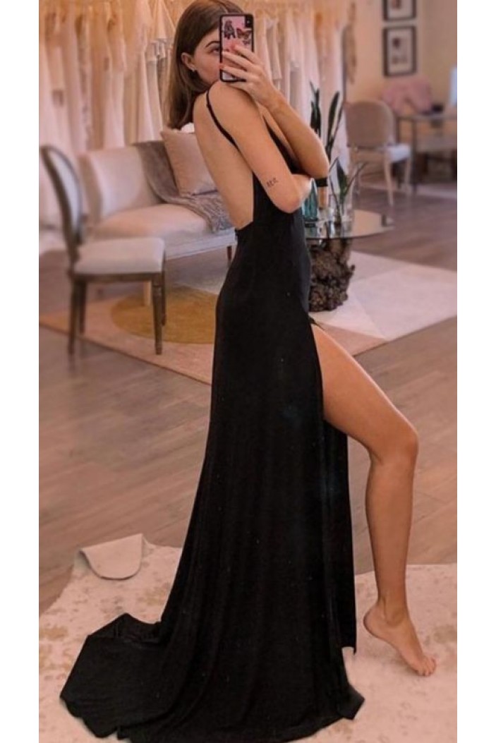 Long Black V Neck Prom Dress Formal Evening Gowns 901289