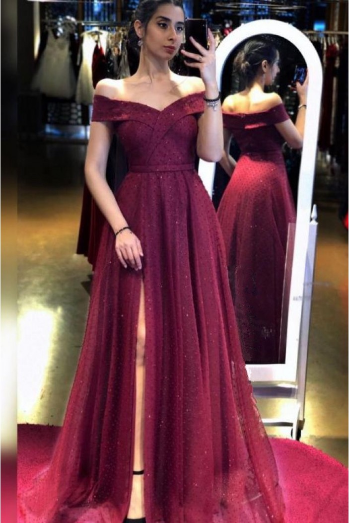 A-Line Off the Shoulder Long Prom Dress Formal Evening Gowns 901298