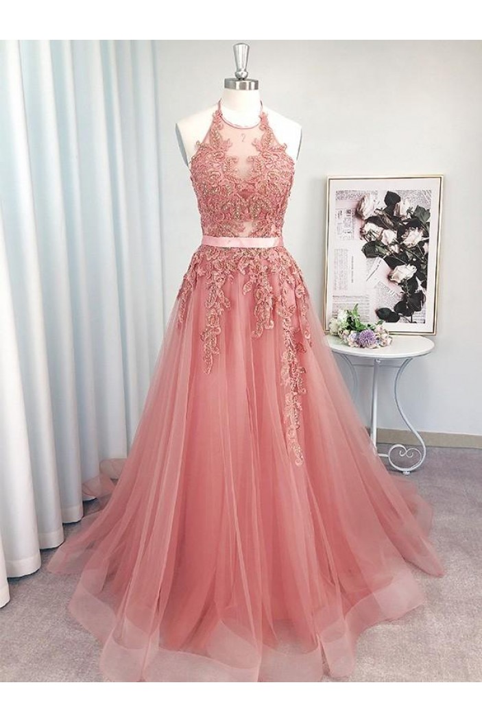 A-Line Lace and Tulle Long Prom Dress Formal Evening Gowns 901314