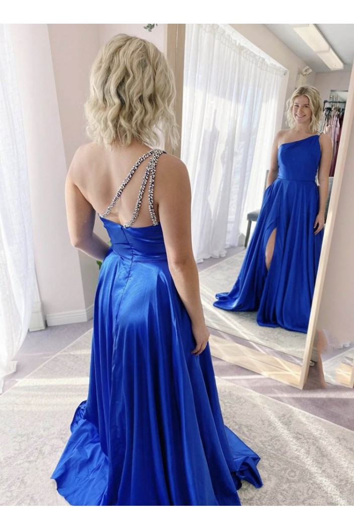 Long Royal Blue One Shoulder Prom Dress Formal Evening Gowns 901318