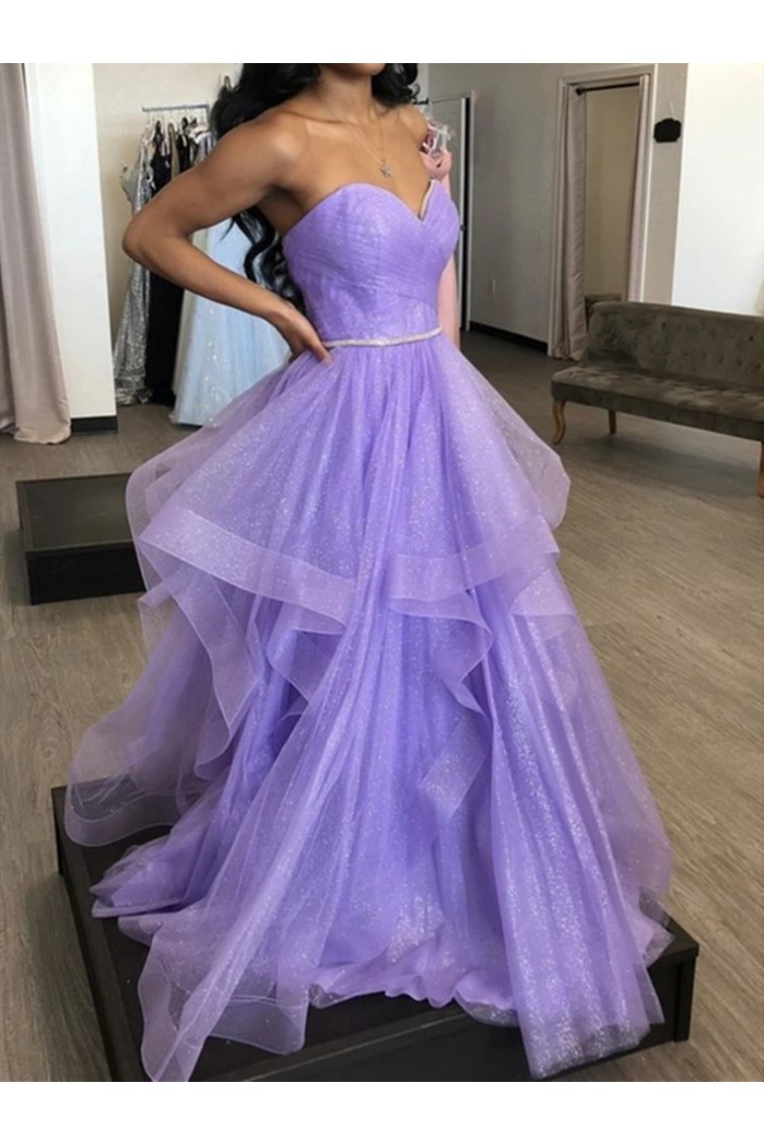 A-Line Lavender Sparkle Tulle Prom Dress Formal Evening Gowns 901328