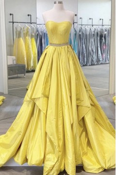 A-Line Long Yellow Strapless Prom Dress Formal Evening Gowns 901329