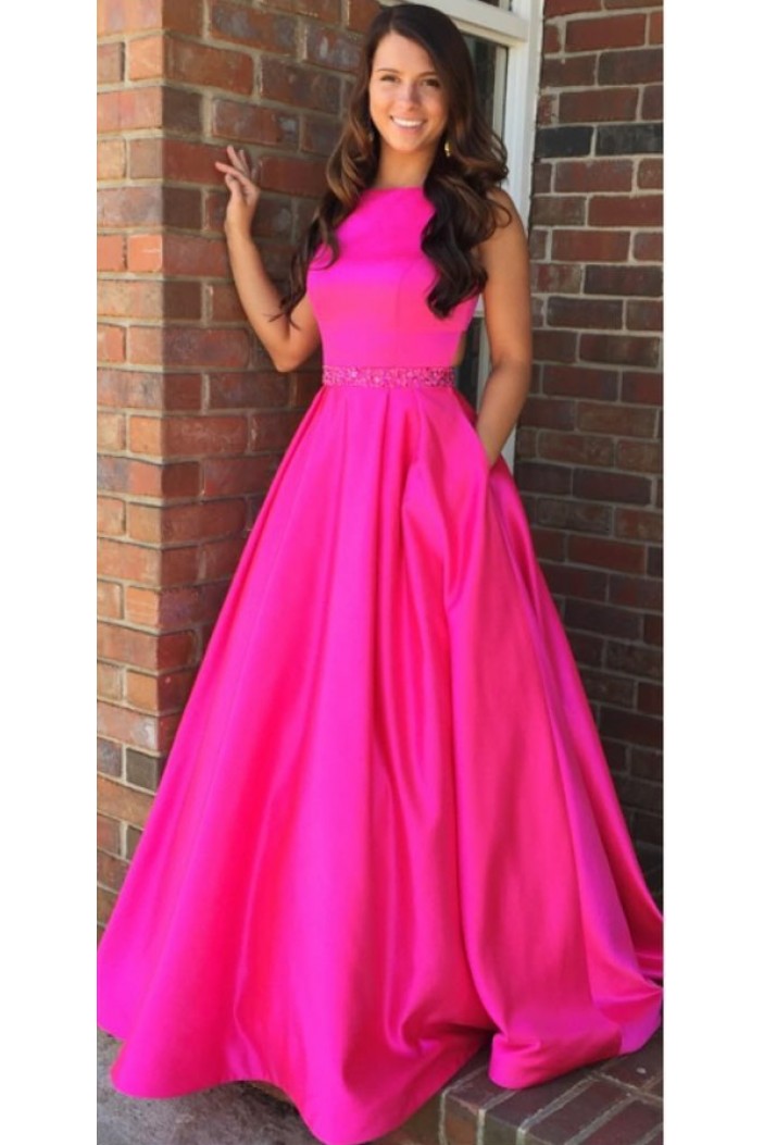 A-Line Long Satin Prom Dress Formal Evening Gowns 901350