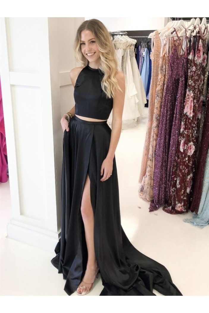 Long Black Two Pieces Prom Dress Formal Evening Gowns 901373