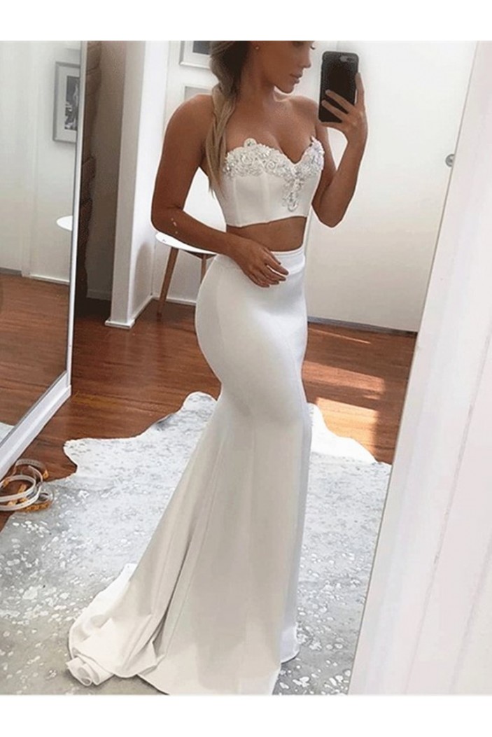 Long White Mermaid Two Pieces Prom Dress Formal Evening Gowns 901380