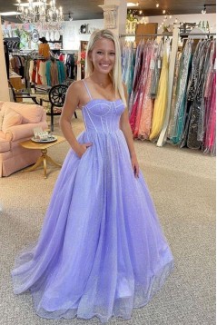 A-Line Spaghetti Straps Sparkle Prom Dress Formal Evening Gowns 901383