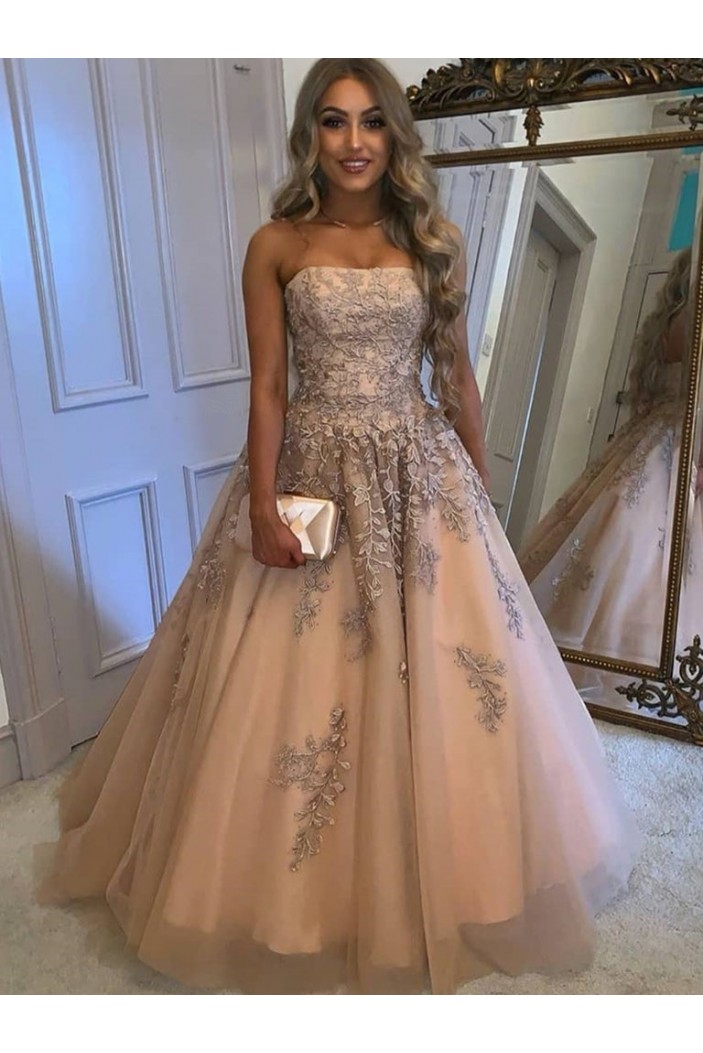 A-Line Lace and Tulle Prom Dresses Formal Evening Gowns 901387