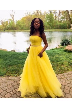 A-Line Long Yellow Strapless Prom Dress Formal Evening Gowns 901396