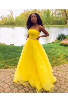 A-Line Long Yellow Strapless Prom Dress Formal Evening Gowns 901396