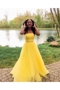 A-Line Long Yellow Strapless Prom Dress Formal Evening Gowns 901396