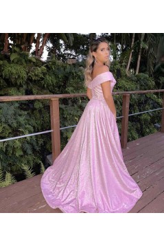 A-Line Off the Shoulder Sparkle Prom Dress Formal Evening Gowns 901408