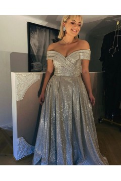 A-Line Off the Shoulder Sparkle Prom Dress Formal Evening Gowns 901408