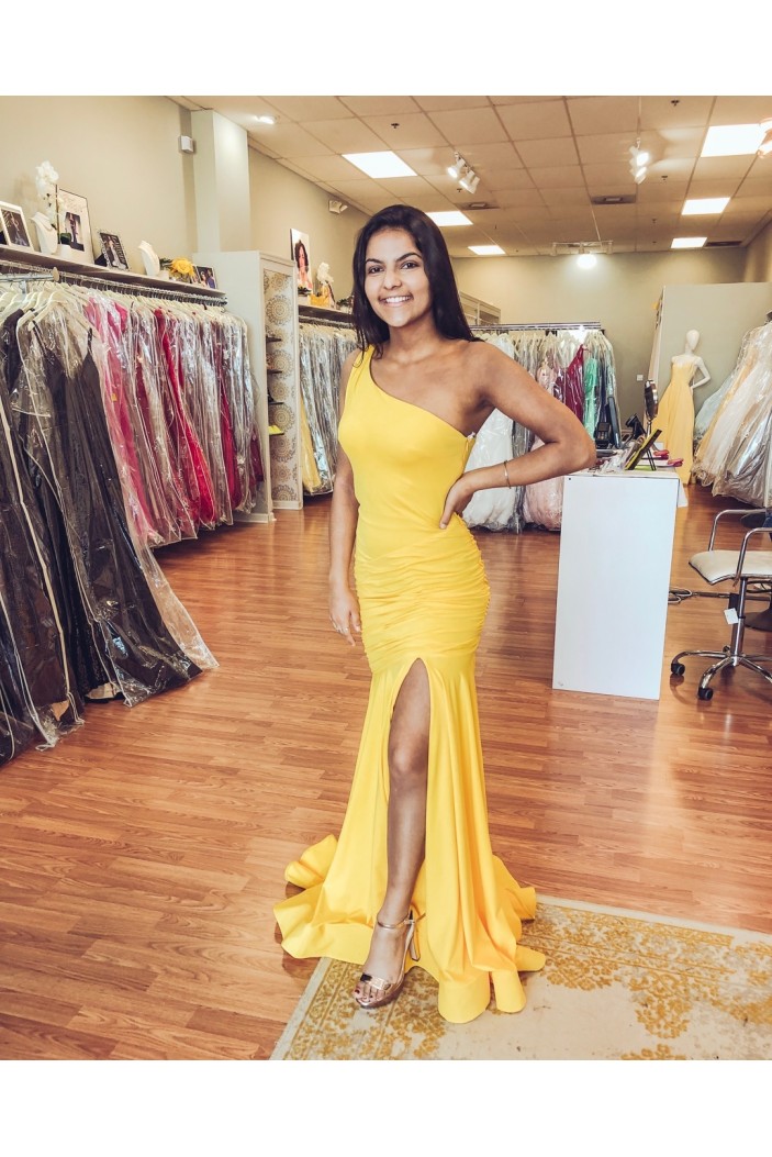 Long Yellow Mermaid One Shoulder Prom Dress Formal Evening Gowns 901428