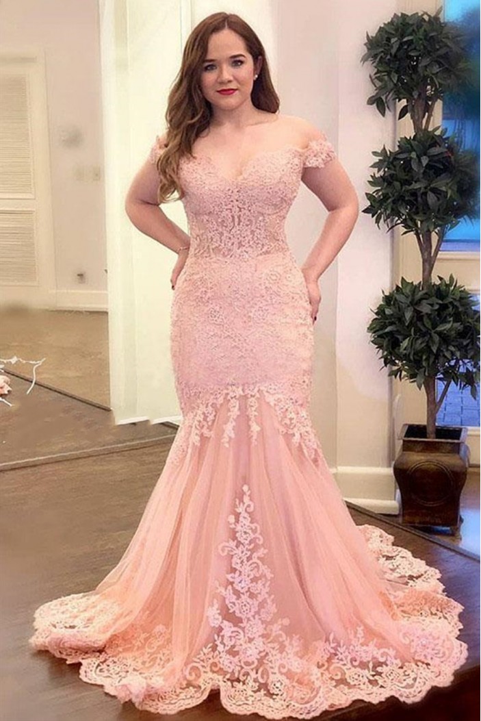 Long Pink Mermaid Lace Prom Dress Formal Evening Gowns 901445