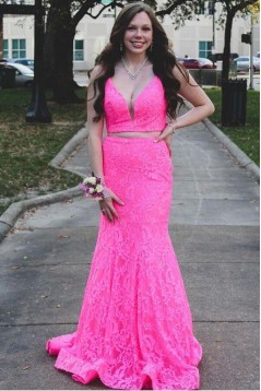 Elegant Mermaid Two Pieces Lace Prom Dress Formal Evening Gowns 901456