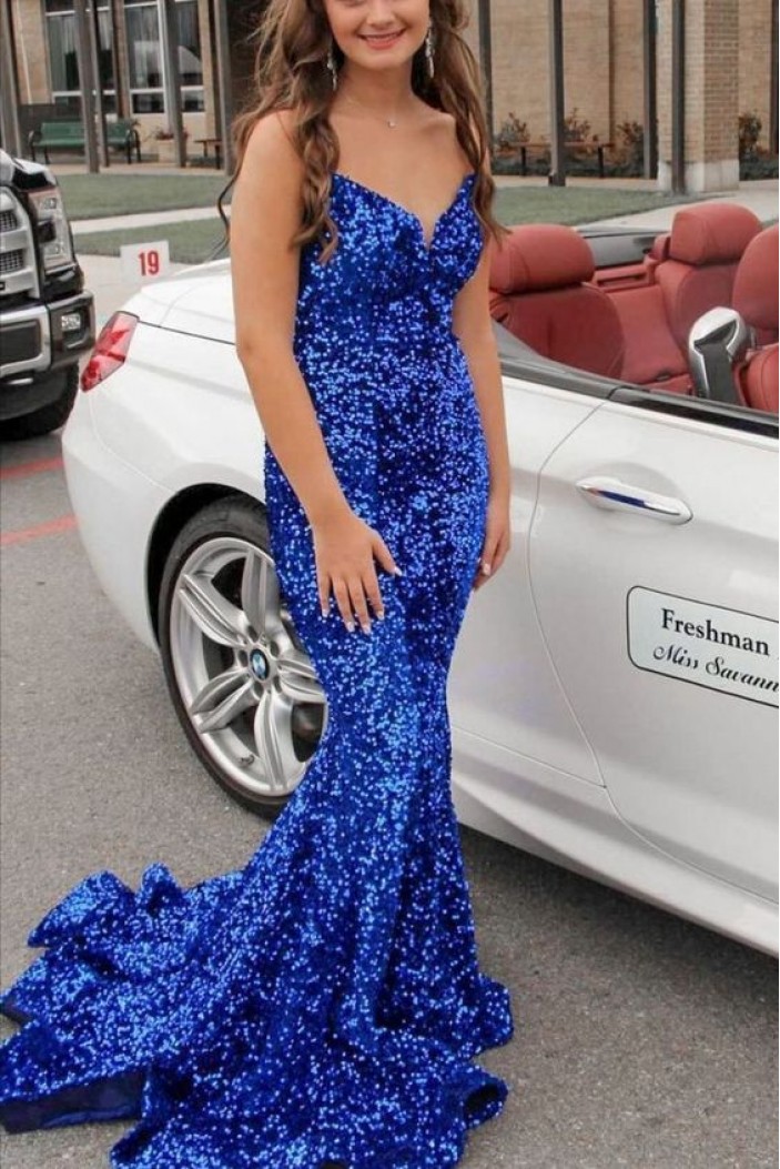 Long Royal Blue Sequin Prom Dress Formal Evening Gowns 901457