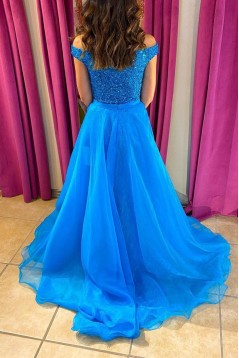 Long Royal Blue Off the Shoulder Sequin Prom Dress Formal Evening Gowns 901485