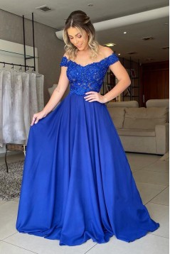 Long Royal Blue Lace Prom Dress Formal Evening Gowns 901486