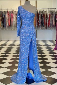 Long One Shoulder Sequin Prom Dress Formal Evening Gowns 901491