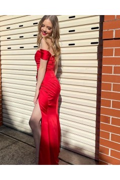 Long Red Off the Shoulder Prom Dress Formal Evening Gowns 901510