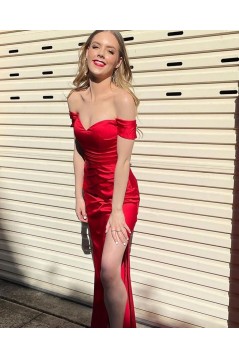 Long Red Off the Shoulder Prom Dress Formal Evening Gowns 901510