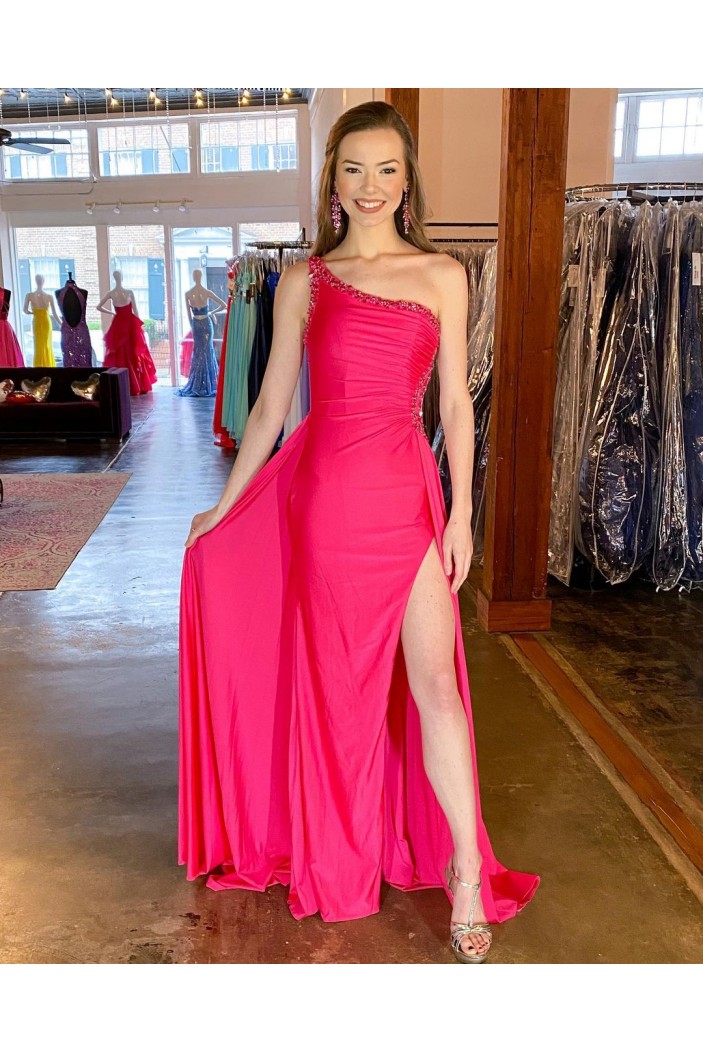 Sheath One Shoulder Beaded Long Prom Dress Formal Evening Gowns 901523