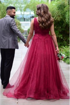 A-Line Lace Long Prom Dresses Formal Evening Gowns 901532