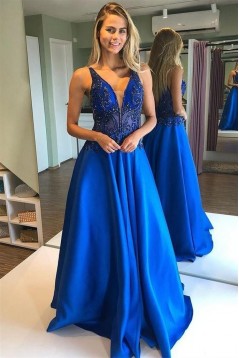 Long Royal Blue Beaded Prom Dresses Formal Evening Gowns 901535