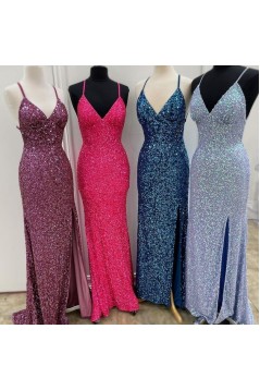 Long Sequin Spaghetti Straps Prom Dresses Formal Evening Gowns 901546