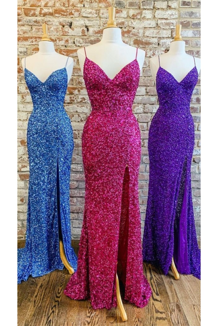 Long Sequin Spaghetti Straps Prom Dresses Formal Evening Gowns 901546