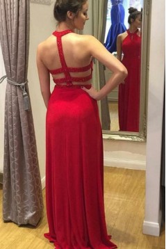 Long Red Chiffon Beaded Prom Dresses Formal Evening Gowns 901556