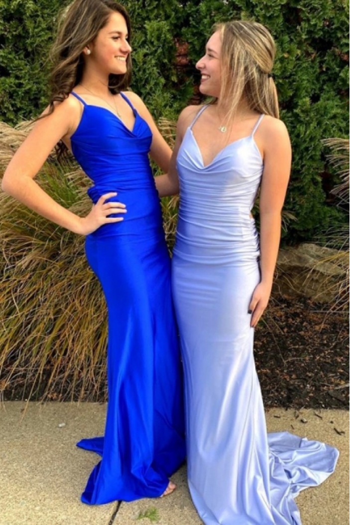 Long Blue Simple Prom Dresses Formal Evening Gowns 901561