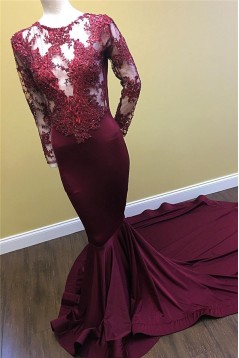 Long Grape Purple Beaded Lace Mermaid Prom Dresses Formal Evening Gowns 901602