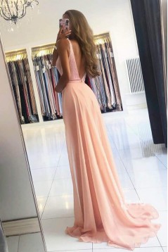 Long Pink Beaded Mermaid Prom Dresses Formal Evening Gowns 901612