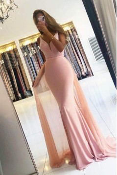 Long Pink Beaded Mermaid Prom Dresses Formal Evening Gowns 901612