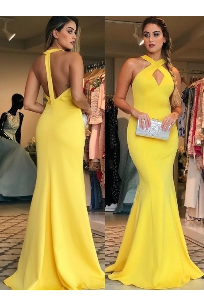 Long Yellow Mermaid Prom Dresses Formal Evening Gowns 901623