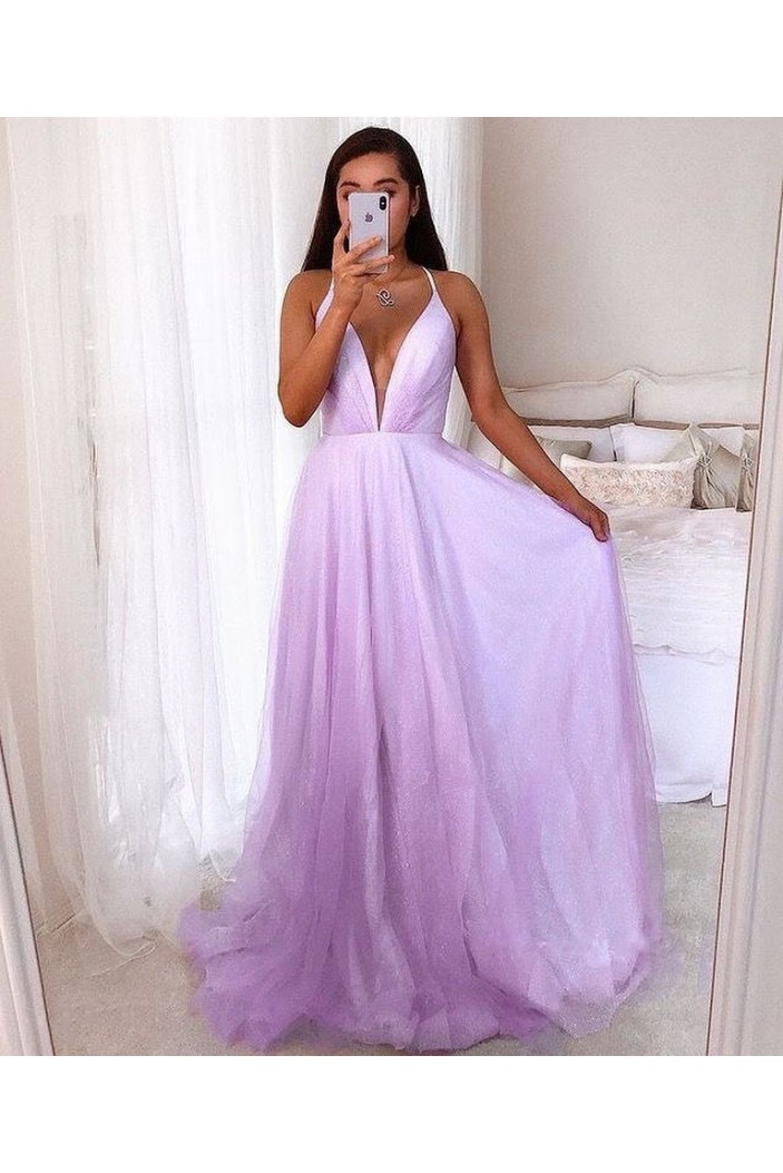 A-Line Tulle Long Prom Dresses Formal Evening Gowns 901639