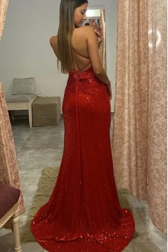 Elegant Long Red Sequin Prom Dresses Formal Evening Gowns 901644