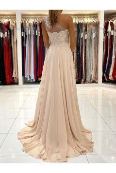 Long Chiffon and Lace One Shoulder Prom Dresses Formal Evening Gowns 901673