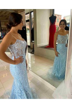 Long Blue Sequin Prom Dresses Formal Evening Gowns 901687