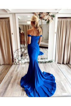 Long Royal Blue Mermaid Off the Shoulder Prom Dresses Formal Evening Gowns 901700