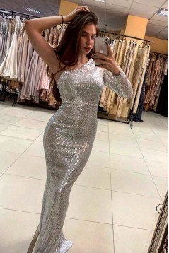 Mermaid One Shoulder Sparkle Prom Dresses Formal Evening Gowns 901717