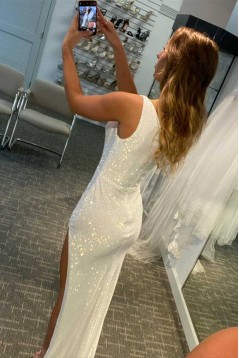 Long White One Shoulder Prom Dresses Formal Evening Gowns 901719