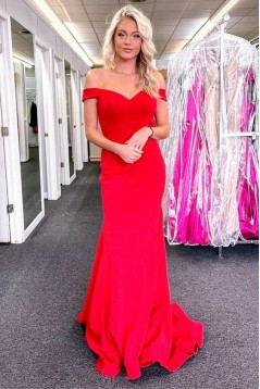 Long Red Mermaid Off the Shoulder Prom Dresses Formal Evening Gowns 901725