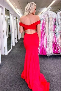 Long Red Mermaid Off the Shoulder Prom Dresses Formal Evening Gowns 901725