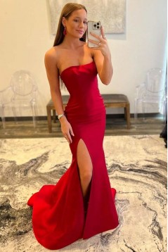 Long Red Mermaid Strapless Prom Dresses Formal Evening Gowns 901762