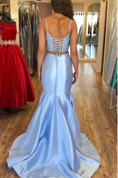 Long Blue Mermaid Two Pieces Prom Dresses Formal Evening Gowns 901777