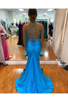 Long Blue Mermaid Prom Dresses Formal Evening Gowns 901789