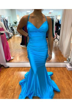 Long Blue Mermaid Prom Dresses Formal Evening Gowns 901789