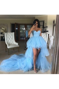 High Low Long Blue Tulle Prom Dresses Formal Evening Gowns 901808